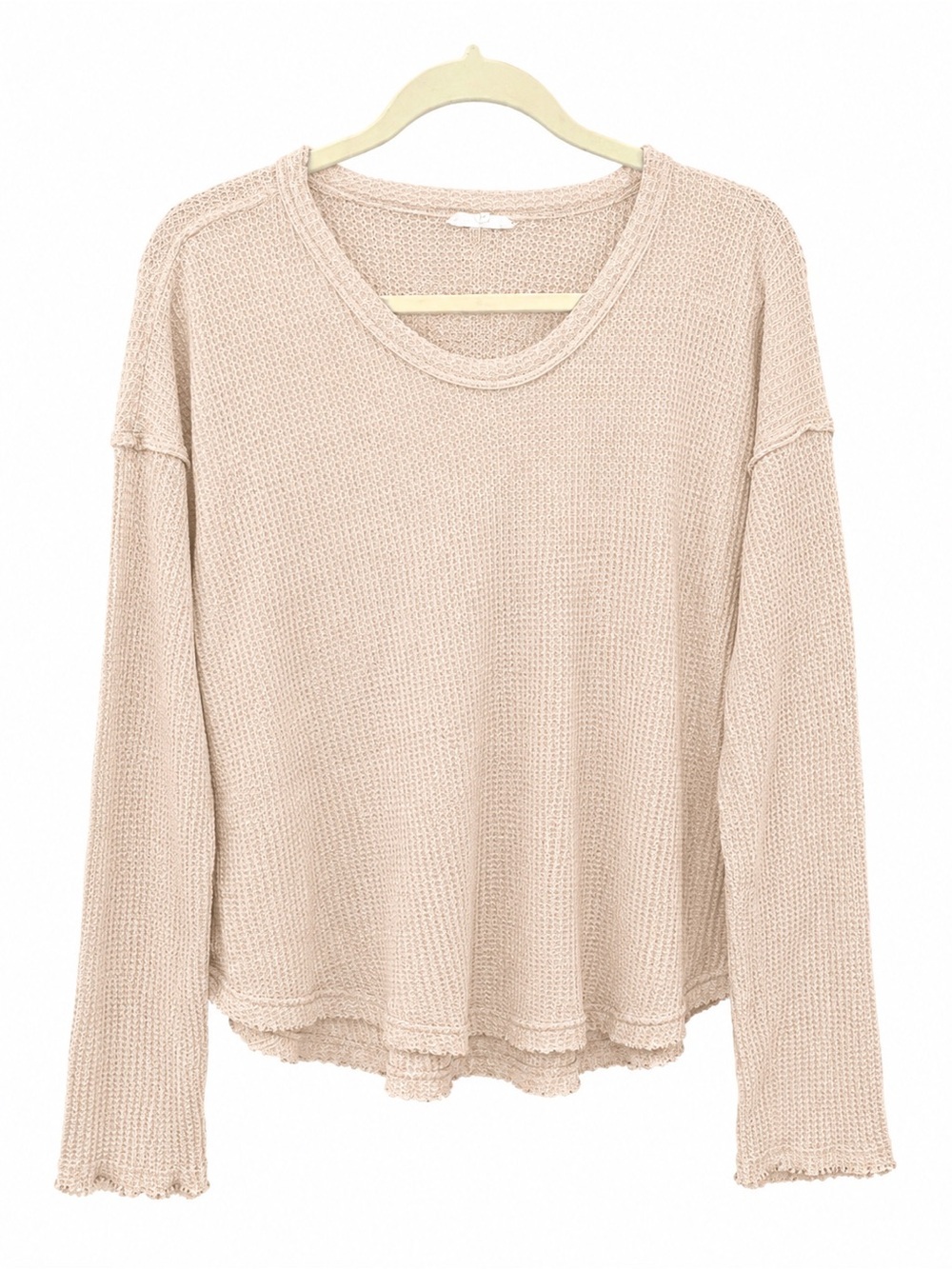 LA MIEL Long Sleeve Waffle Knit Top - Beige